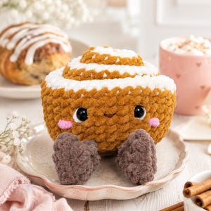 Haakpatroon kaneelbroodje, pdf amigurumi eten plushie, chenillegaren Kawaii Bakery