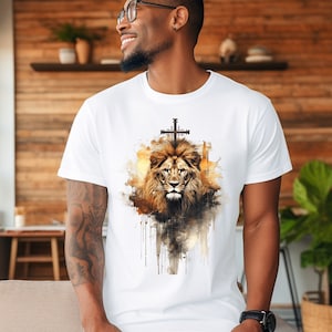 Lion of Judah Shirt Christian Cross Shirt Jesus Savior Shirt for Dad Husband Christian Clothing Church Shirt