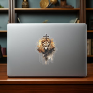 Christian Sticker Lion of Judah Decal Christian Cross Sticker Kiss-Cut Jesus Sticker Multiple Sizes Two Styles Transparent & White