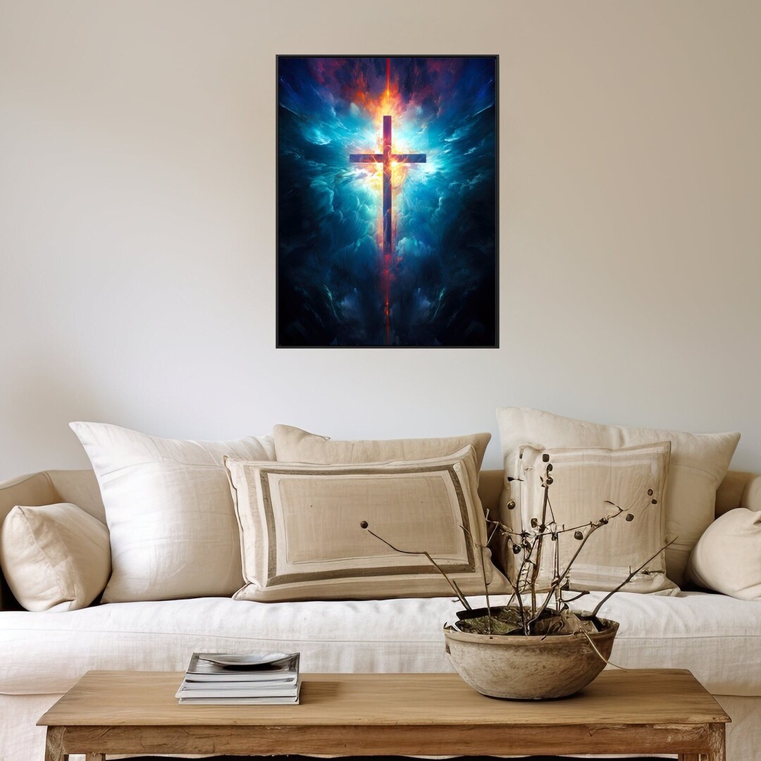 Christian Art Heavenly Cross Framed Wrapped Canvas Cross Art Canvas