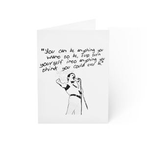 Biglietto di auguri di compleanno di Freddie Mercury / Biglietto con citazione ispiratrice e musicale / Biglietto regalo con citazione minimalista e motivazionale "Puoi essere qualsiasi cosa"