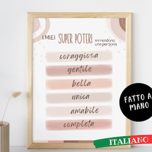 Póster infantil "Mis superpoderes", decoración de pared impresa premium para dormitorios, aulas y espacios educativos.