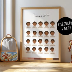 Arte mural, Cuadro de emociones, Póster de sentimientos, Inclusión, Niño afroamericano, Afroamericano, Diversidad, Montessori, A4 A3, Italiano