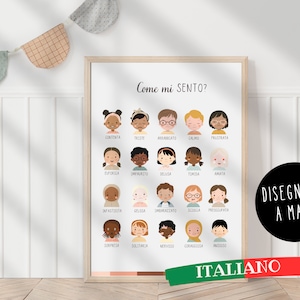 Arte Parete, Poster Educativo Italiano, Poster Emozioni e Sentimenti, Montessori, PDF Stampabile per Scuole e Famiglie, Italian Classroom,A4