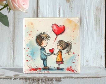 Cherished Moments: Handcrafted Artistic Tile with Heartfelt Valentine's Doodle for Romantic Home Decor