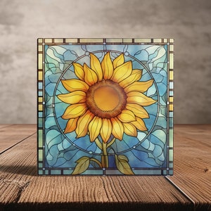 Radiant Sunflower Stained Glass Art - Vibrant Bloom Ceramic Tile for Lively Home Accent