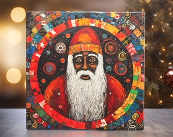 Africa Inspired Santa: Handcrafted Artistic Tile - Unique Kwanza Decor Accent