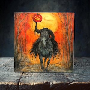 Haunting Headless Horseman Porcelain Tile - Halloween Nightmare Decor
