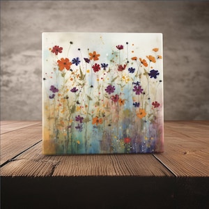 Whimsical Meadow - Vibrant Wildflower Watercolor Art Tile for Rustic Home Decor