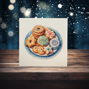 Sweet Delights - Watercolor Christmas Cookies Art Tile for Festive Kitchen Decor