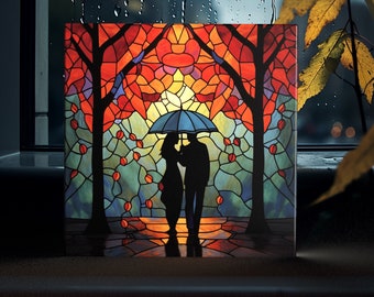 Romantic Twilight Stroll - Stained Glass Style Artistic Tile for Intimate Home Decor
