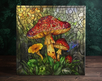 Enchanted Forest Mushroom Ceramic Tile - Mystical Home Decor | Peeping Tom&#39;s Cottage