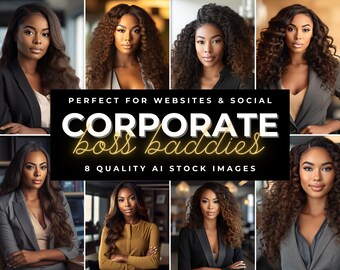 Black Woman Stock Images: 8 AI-Generated Corporate Photos for African American Entrepreneurs - Boss Baddies Collection, 2400x1920px