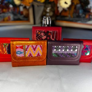 Cartera de cuero hecha a mano con textiles guatemaltecos, regalos para hombres, días festivos, Navidad