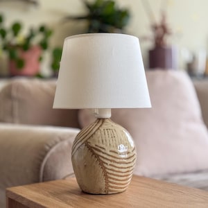 Handmade Beige Ceramic Table Lamp - Rustic Bedside Night Light