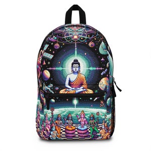 Meditating Buddha Backpack, Hindu Deity Backback, 8-Bit Hindu Diety Backpack