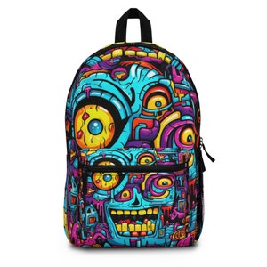 Melting Face Trick or Treat Trippy Blue Backpack, Rave Backpack, Psychedelic Backpack, Trippy Backpack