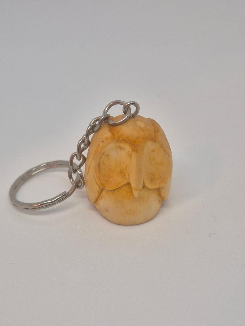 Little Hand Carved Owl Keyring in Hazel Wood