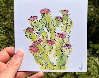 Impresión de pintura de tuna en acuarela y tinta / 5 x 5 pulgadas / Arte / Vibrante / Arte lineal / Estilo suelto