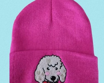 Poodle Embroidery Beanie Handmade