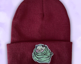 Pug in Blanket Beanie Embroidered