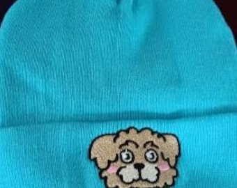 Lhasa Apso Shitzu Dog Embroidered Beanie Customizable