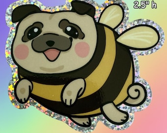 Pug Bee Glitter Sticker