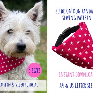 Dog Bandana Sewing Pattern with Video Tutorial | Over the Collar Bandana | 5 Sizes | PDF Sewing Pattern | Instant Download (RS)