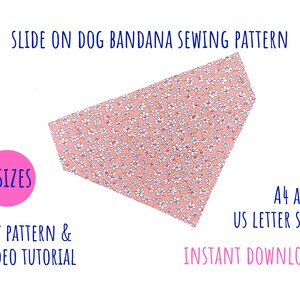 Peut inclure: Un patron de couture de bandana pour chien rose avec un imprimé floral blanc. Le patron est disponible en 5 tailles et comprend un patron PDF et un tutoriel vidéo. Le patron est disponible en format A4 et lettre US. Téléchargement instantané.