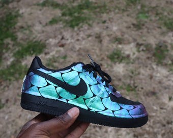 Iridescent Dragon Scale Nike Air Force 1, Custom Mermaid Design