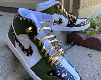 Custom Gunmetal Green Sneakers with Gold Flakes