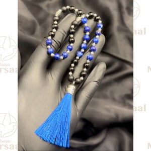 Lazulite & Onyx 33 Natural Gemstones Tasbeeh Misbah Prayer Beads