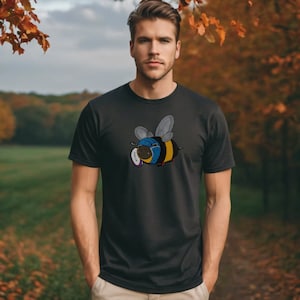 RugBee Short-Sleeve Unisex T-Shirt, Rugby Top, Bee Design, Hand Drawn Illustration