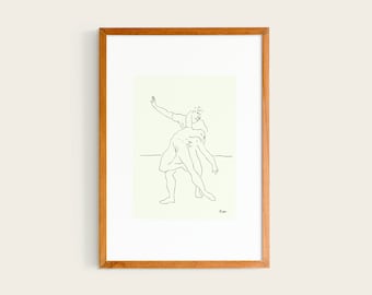 パブロ・ピカソ作「三人の踊り子」プリント、ミニマリスト美術、線画