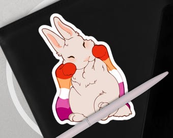 Adhesivo de vinilo con diseño de conejita del orgullo lésbico en tonos pastel - Adhesivo de vinilo LGBTQ+