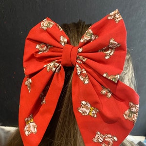 Handmade oversized Christmas bear hair bow, girls hair accessory, handmade bow, gift for her, elegant hair accessory, wholesale hair bow