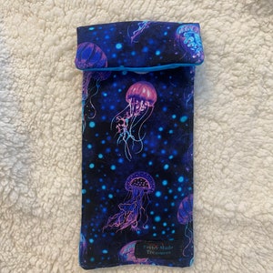 Jellyfish glasses case, soft padded glasses case, reading glasses pouch, spectacles case, fabric glasses case, eyeglasses case