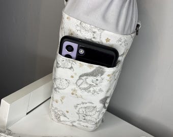 Woodland theme water bottle holder with crossbody strap,kids drinks bottle carrier, water bottle holder, school drinks bag,travel water bag