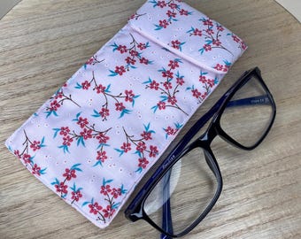 Estuche para gafas con diseño floral blanco, estuche para gafas con acolchado suave, funda para gafas de lectura, estuche para gafas, estuche para gafas de tela, estuche para gafas.