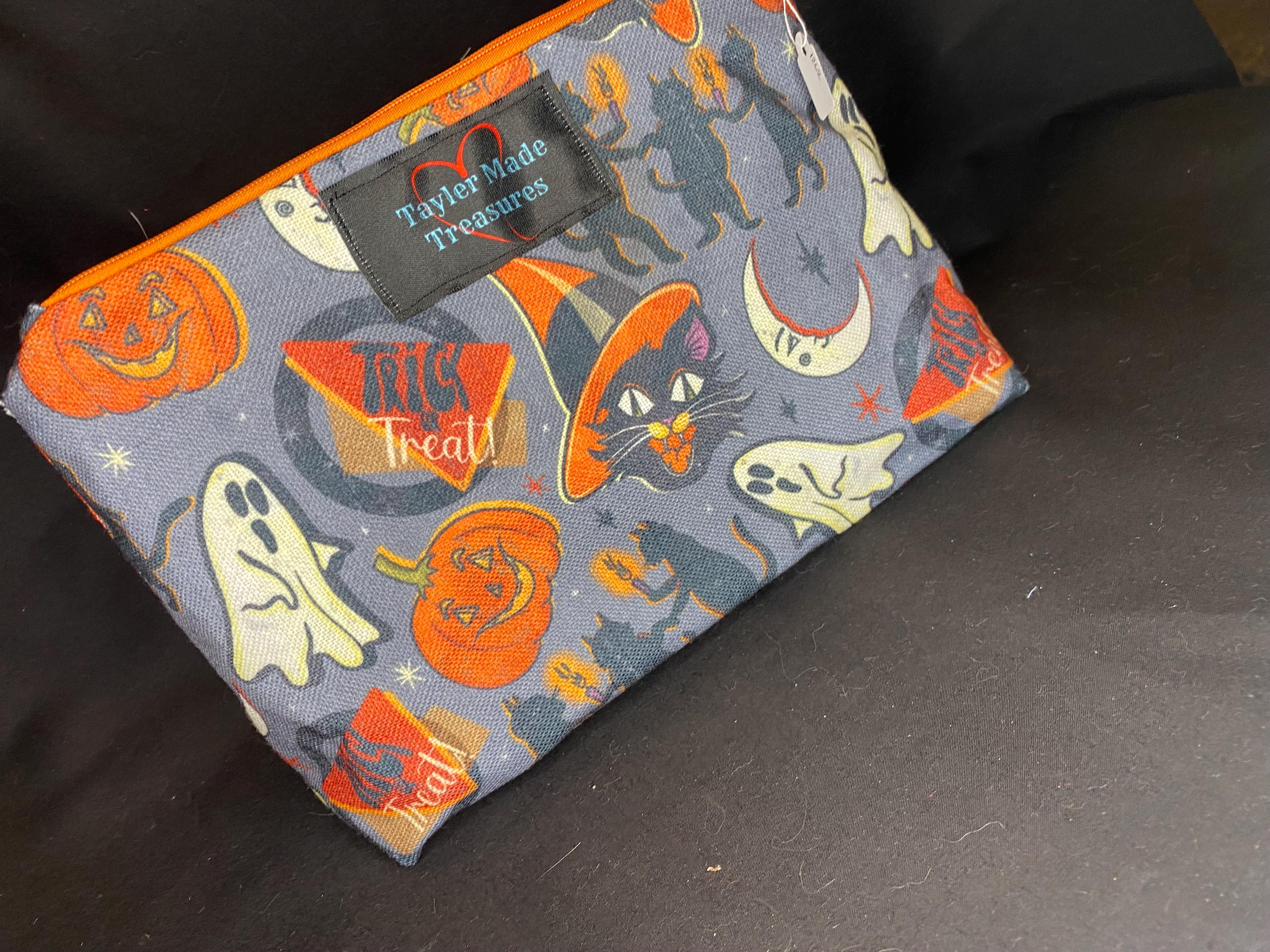 Halloween Make-up-Tasche Für Frauen – Lustiges Katzendesign, 25,4 X 17,8 Cm, Leinen, Schwarz