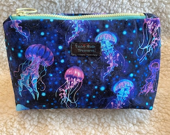 Jellyfish makeup zipped bag, accessories bag, medicine bag, travel makeup bag, cosmetic bag, toiletry bag, pencil case bag, ocean themed