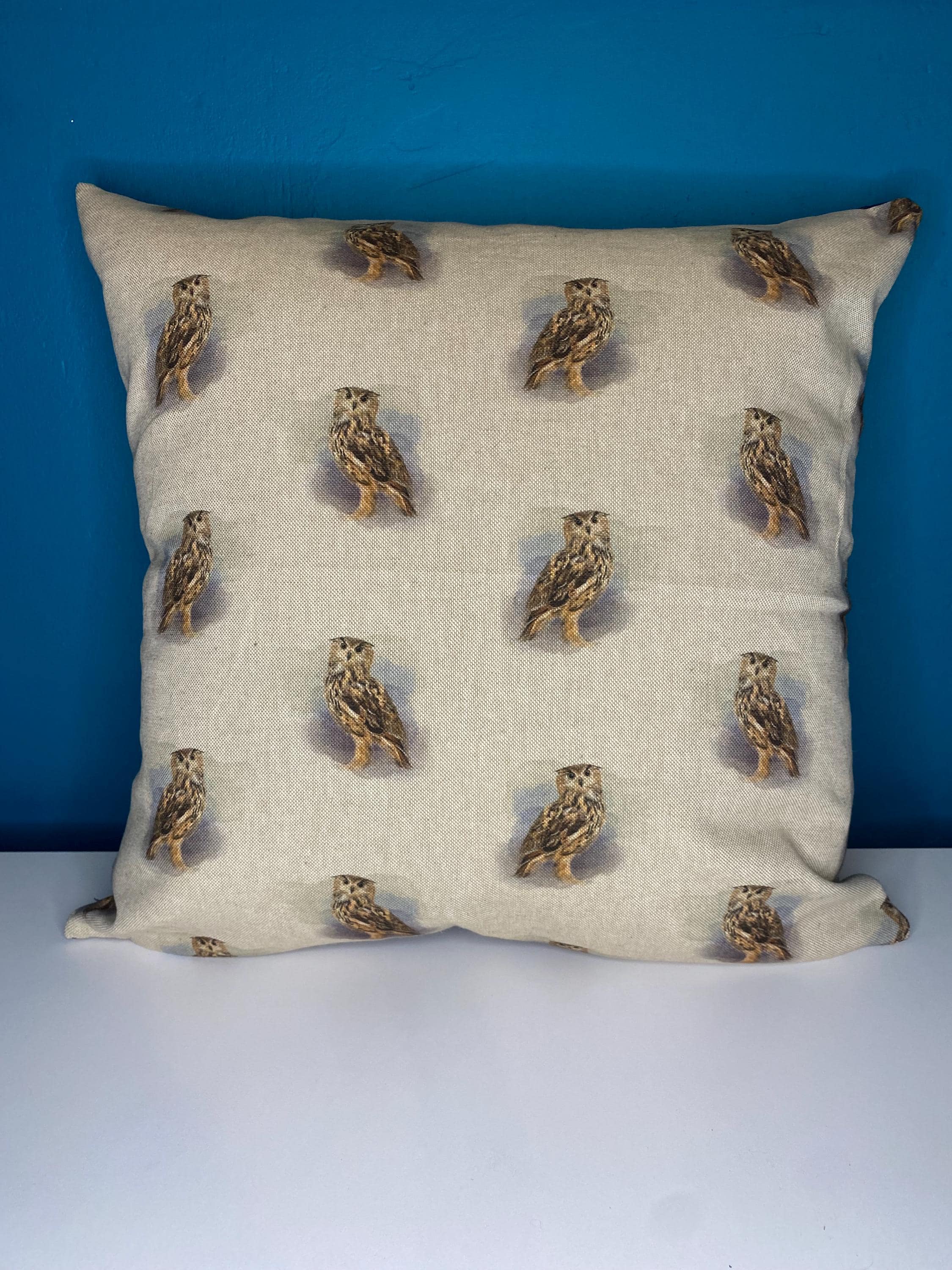 Large owl Cushion Cover, barn owl, owl pillow, bird gift, linen cushions, luxury cushion with zip at