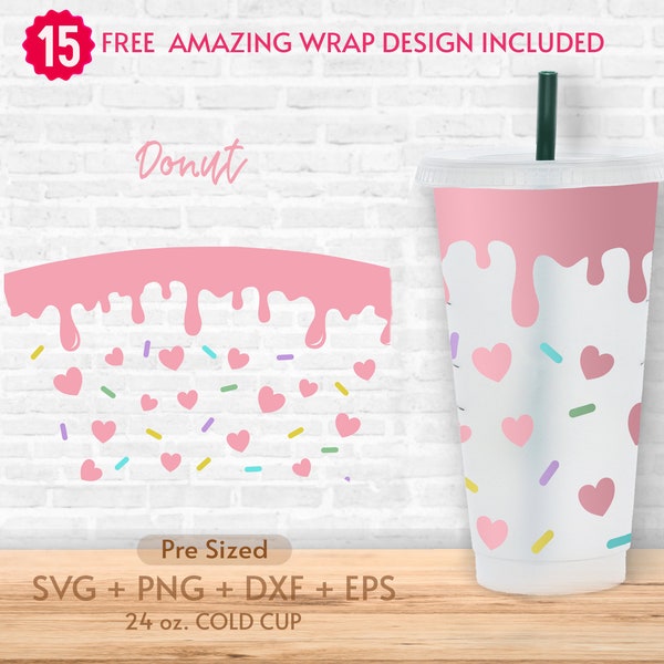 24oz Donut Drip No Hole Coffee Cold Cup Svg, Sprinkle, Dessert Svg, Love Svg, Venti Full Wrap Svg, Decal Full Wrap Svg, Cricut Silhouette