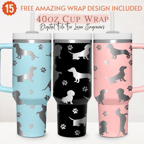 Engraved 40oz Tumbler Wrap Dachshund, Pet Dog, Sausage Dogs, Dog Lover, 40oz Quencher Wrap,Laser Engraving,Stanley Tumbler Wrap,Laser Design