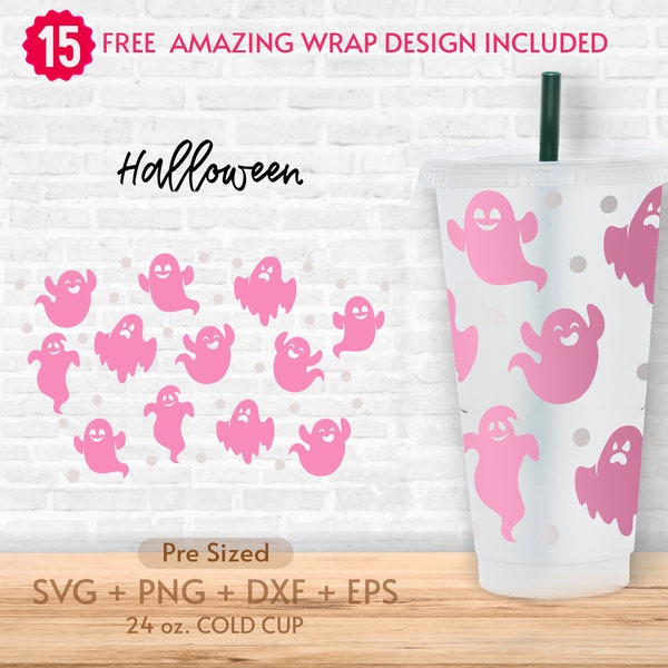 24oz Halloween No Hole Cold Cup Svg, Ghost Svg, Cold Cup Svg, Graveyard, Spider, Venti Full Wrap Svg, Pre Sized Cold Cup, Cup Svg, Png