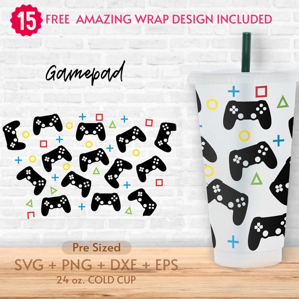 24oz Gamepad No Hole Coffee Cold Cup Svg, Game Controller, Gamer Svg, Gamer Fuel, Gaming, Videospiel, vorgroße Cold Cup, Venti Full Wrap Svg