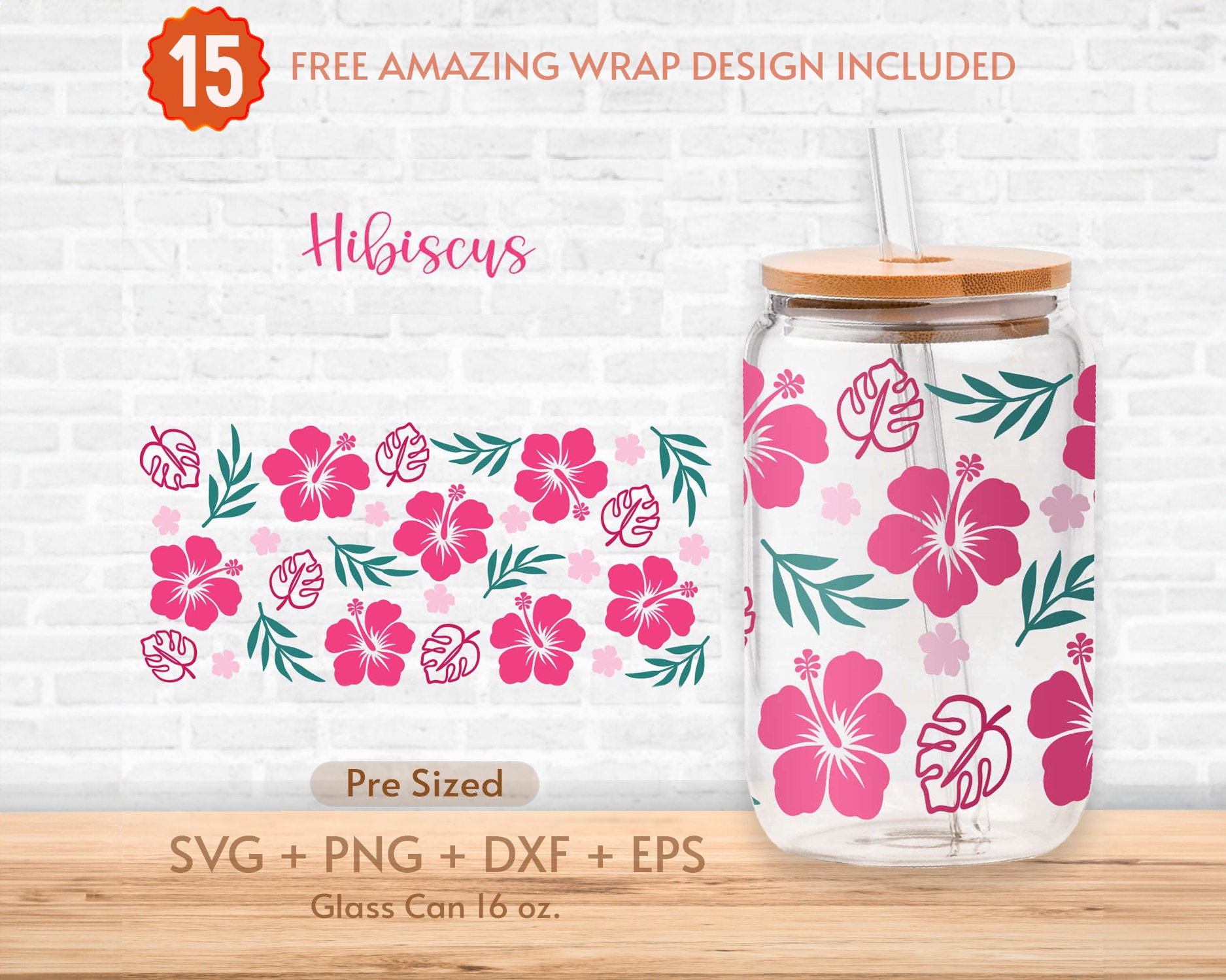 Personalized Fuchsia Hibiscus Flower 16 oz Glass Can Cup – Luna K Studios