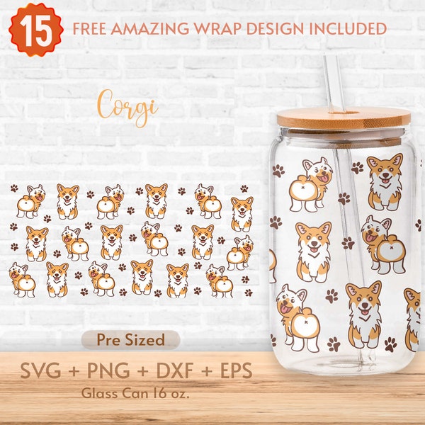 16oz Corgi Libbey Glass Can Svg, Corgi Dog Svg, Dog Breeds, Dog Mom, Dog Lover, Shaped Beer Glass, Eps Svg Dxf Png Files, Cricut Cut Files