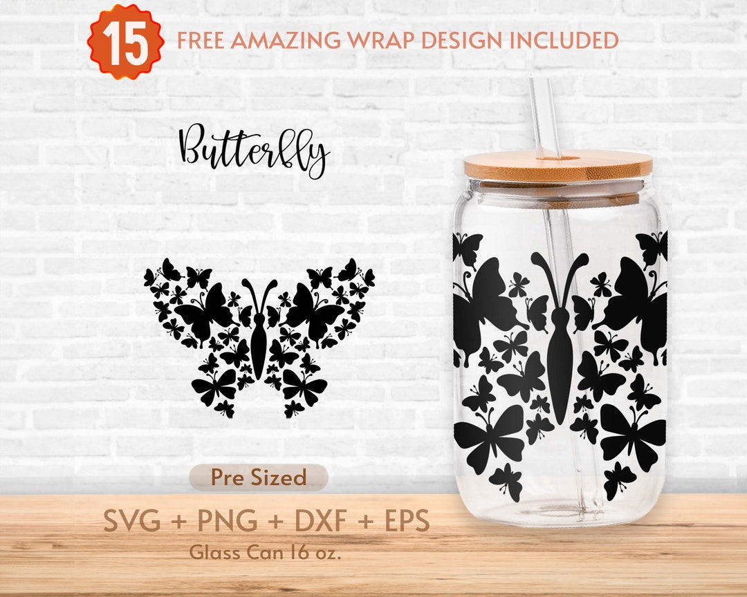 16oz Butterfly Libbey Glass Can Svg Butterflies Svg Animal - Etsy