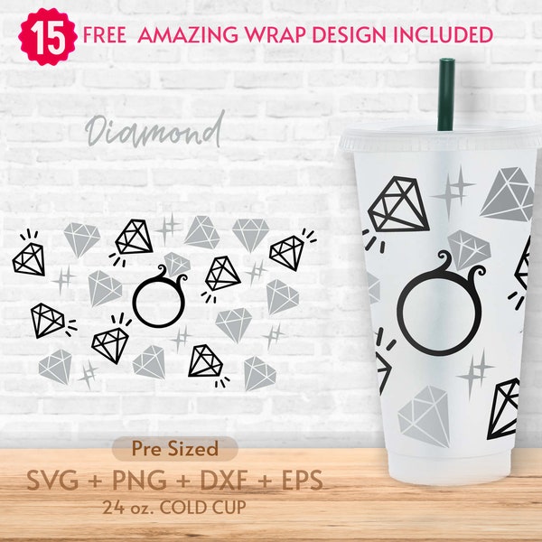 24oz Bride No Hole Cold Cup Svg, Future Wife, Wedding Party, Diamond Ring, Wedding, Hearts, Pre Sized Cold Cup, Venti Full Wrap Svg, Sbux